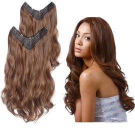 Extensiones de Cabello Ondulado con Clip 2 Piezas 45 cm y 60 cm Marrón Claro