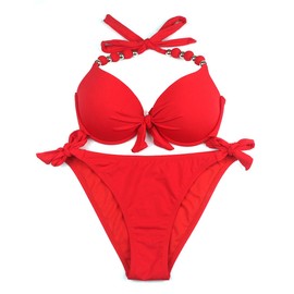 EONAR Women's Side Tied Bikini Sets Removable Swimwear Push Up Bikini Top with Neck Straps, red