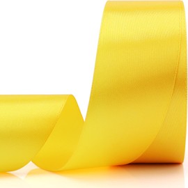 Baocuan 1-1/2 inch Yellow Solid Satin Ribbon 25 Yards 100% Polyester Fabric Soft and Durable for Wedding Invitations, Bridal Bouquets, Sewing, Party Decorations, Gift Wrapping and More