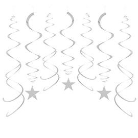 Party Star Swirl Decorations, Silver Foil Ceiling Hanging Swirl Decorations with Star, Whirls Decorations for Birthday | Wedding | Anniversary | Graduation Party Supplies,30 PCS