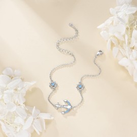 AXOMY Anchor Bracelet for Women 925 Sterling Silver Rudder Bracelet Nautical Sailor Anchor Jewelry for Mom Women