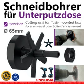 SCROBER® Universal Cutting Drill Bit Diameter 65 mm with Free Blade for Flush-Mounted Box | Drill Bit for All Drills and Cordless Screwdrivers | for Electricians, Plasterers, Home Renovation, Tools