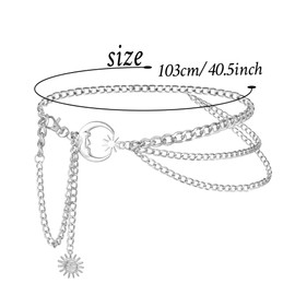 JJDreams Retro Multilayer Waist Chain Boho Silver Moon Chain Belt Adjustable Y2K Waist Chain for Women 41.3INCH