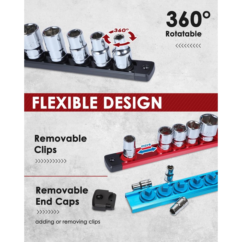 PINOZE 1/4" Magnetic Socket Holder Organizer - Aluminum Alloy Socket