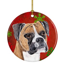 Caroline's Treasures SC9430-CO1 Boxer Red and Green Snowflakes Holiday Christmas Ceramic Ornament, 3 in, Multicolor