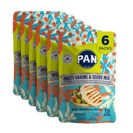 P.A.N. Multi Grains & Seeds Mix – White Corn Meal - Harina Pan Venezolana Pre-cooked Gluten Free Flour with Chia, Sesame & Quinoa for Arepas & More (16 oz – Pack of 6)