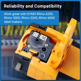 18443 Label Tape Compatible with Dymo Rhino 5200 4200 5000 6000 Label Maker Refills 3/8, Replace for Dymo Rhino Permanent Vinyl Industrial Label Tapes Black on White A18443, 3/8" x 18', 5-Pack