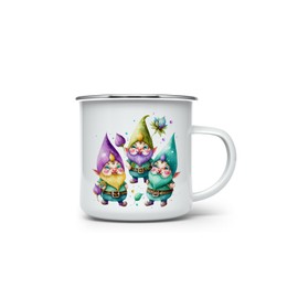 MAXIKIWI Langlebige Emaille-Kaffee- oder Tee-Camping-Tasse für drinnen und draußen, Zwerg, Mardi Gras Aquarell, 350 ml