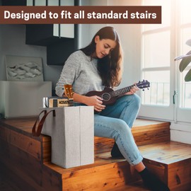 SAM AND MABEL Stair Baskets for Carpeted and Wooden Stairs – 16" L x 10" W x 16" H Staircase Basket with Handles, Collapsible Stairstep Storage Organizer for Home and Office Decor (Natural Beige)