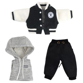 Obitsu 11 OB11 Size Costume, For 4.3 inches (11 cm) Body, 3 Piece Set, Stadium Jan, Baseball Clothes, Sleeveless Hoodie, Sweatpants, Multicolored (Black A)