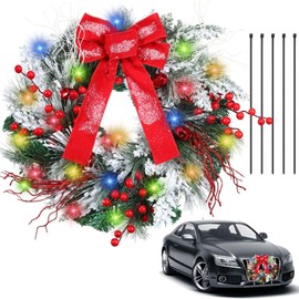 Honoson Christmas Wreath for Car, Truck or Festival Decoration LED Artificial Christmas Car Wreath and 5 Pieces 4 x 200 Black Nylon Cable Tie (Classic)