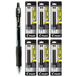 Pilot G2 Gel Ink Roller Ball, Black Fine Point 1 Pen & 12 Refills (31170-77240) New