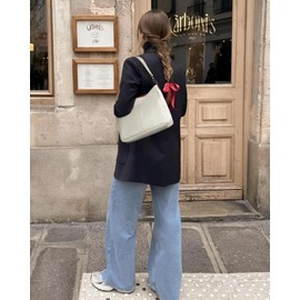 befen Real Leather Medium Hobo Shoulder Purses for Women, Ladies Crossbody Bags Handbag with Adjustable Strap Beige with Brown