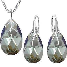 Earrings 925 Silver with Necklace Elegant Women's Set – High-Quality Zircons – Jewellery Chain Women's Earrings Set with Necklace Gift Idea for Birthday, Anniversary, Christmas, Sterling Silver,