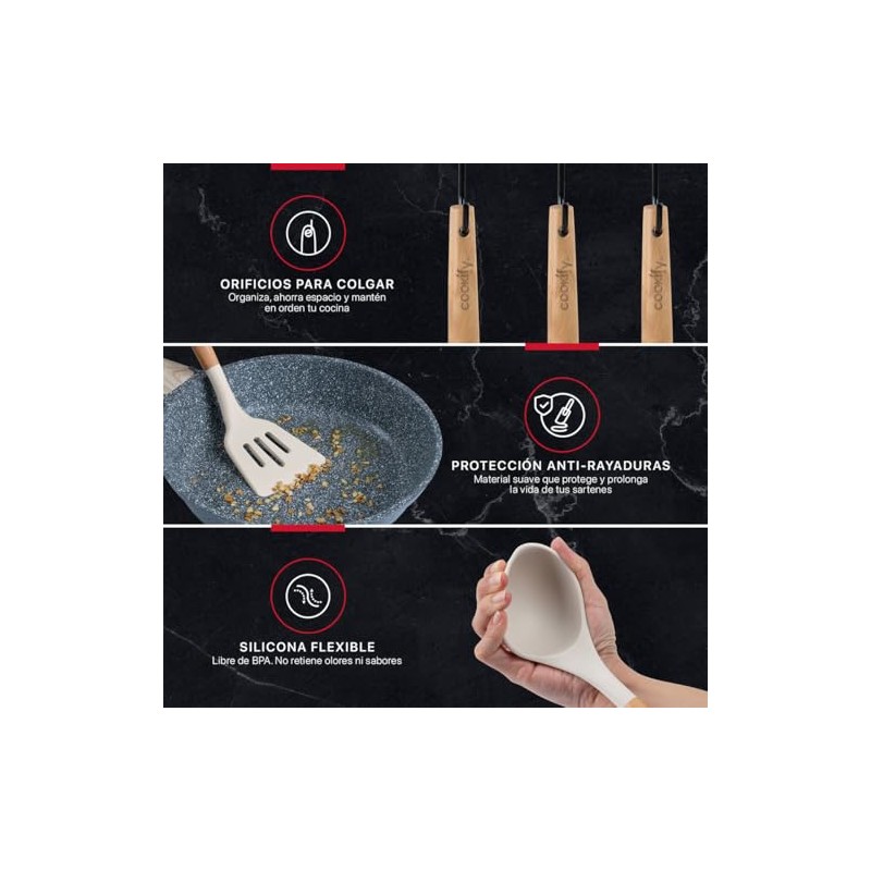 Cookify Juego de Utensilios de Cocina Silicona y Madera 12