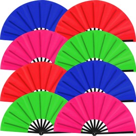 Blulu 8 Pcs Large Folding Fans for Line Dancing 13 Inch Boots on The Ground Fan for Line Dancing for Women Men (Colorful)