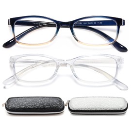 EYEURL Paquete de 2 anteojos de lectura para mujeres y hombres, bloqueo de luz azul, ligeros, TR90, filtro de deslumbramiento/UV/fatiga ocular, Azul y transparente., 1.0