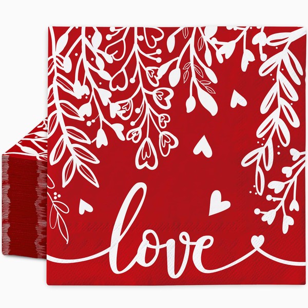 JarThenaAMCS 100Pcs Valentine's Day Luncheon Napkin Love Heart Leaves Disposable