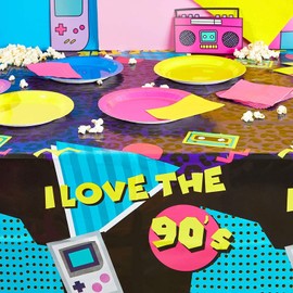 Sparkle and Bash Purple Plastic Tablecloth for 90’s Birthday Party (54 x 108 in, 3 Pack)