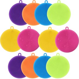 Silicone Dish Scrubber, 12 Count Silicone Sponge Dish Brush, Food Grade BPA Free Reusable Rubber Sponges Dishwasher Safe and Dry Fast, for Kitchen Dish Dishes Fruits Vegetables Washing and Cleaning.