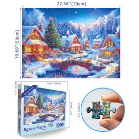 Christmas Fantasy Fairy Town Jigsaw Puzzles for Adults 1000 Piece Winter Country Landscape Puzzle for Adults with Letters on Back Challenging Holiday Family Puzzle Games Gift for Women Men Seniors