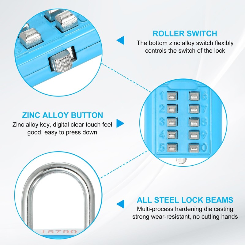 PATIKIL 10 Digit Button Combination Padlock, 3 Pack 5 Position