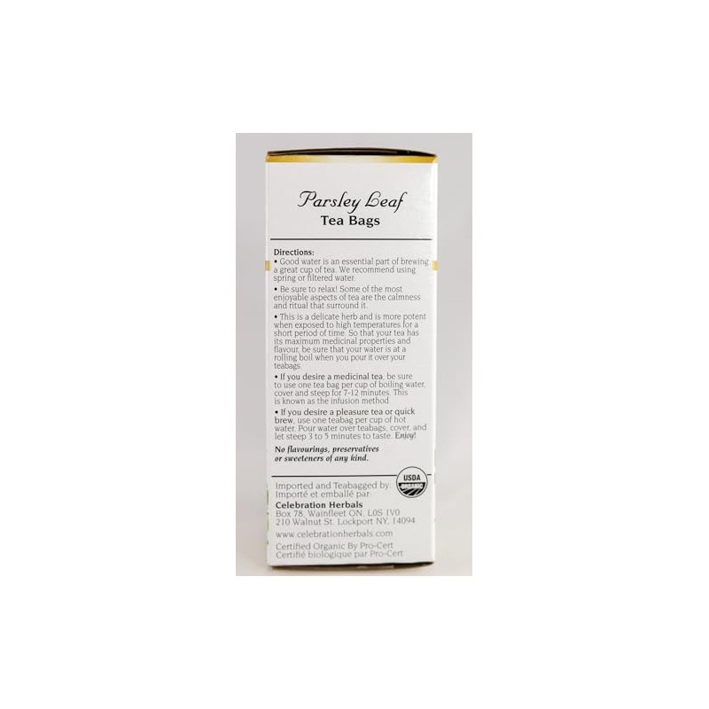 Celebration Herbals Té de hojas de perejil orgánico sin cafeína,