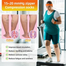 Hillban 3 Pairs Wide Plus Size Zipper Compression Socks for Women Men 15-20mmhg Knee High Support Socks for Running Athletic(Nude,4X-Large)