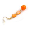Orange Shell Coin and Bead Dangle Earrings with Gold Tone
