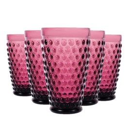 G Purple Hobnail Drinking Glasses Set of 6,(13.3 Ounce) Vintage Glassware Set Cocktail Juice Glass, Highball Glasses Drinking Set Dishwasher Safe,Makes A Great Hostess Gift or Gift for New Home Owners