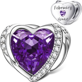 NINGAN Birthstone Charms for Bracelet, Angel Wings 925 Sterling Silver Love Heart Bead Pendant Engraved Joy, Birthday Mother's Day Jewellery Gifts for Women Girls, Cubic Zirconia