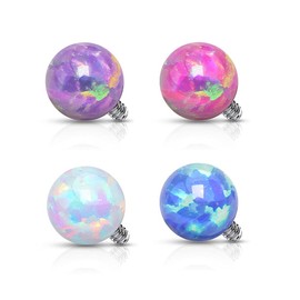 Pierced Owl Set of 4 14GA Stainless Steel Synthetic Opal Ball Internally Threaded Dermal Anchor Tops (4mm Balls)