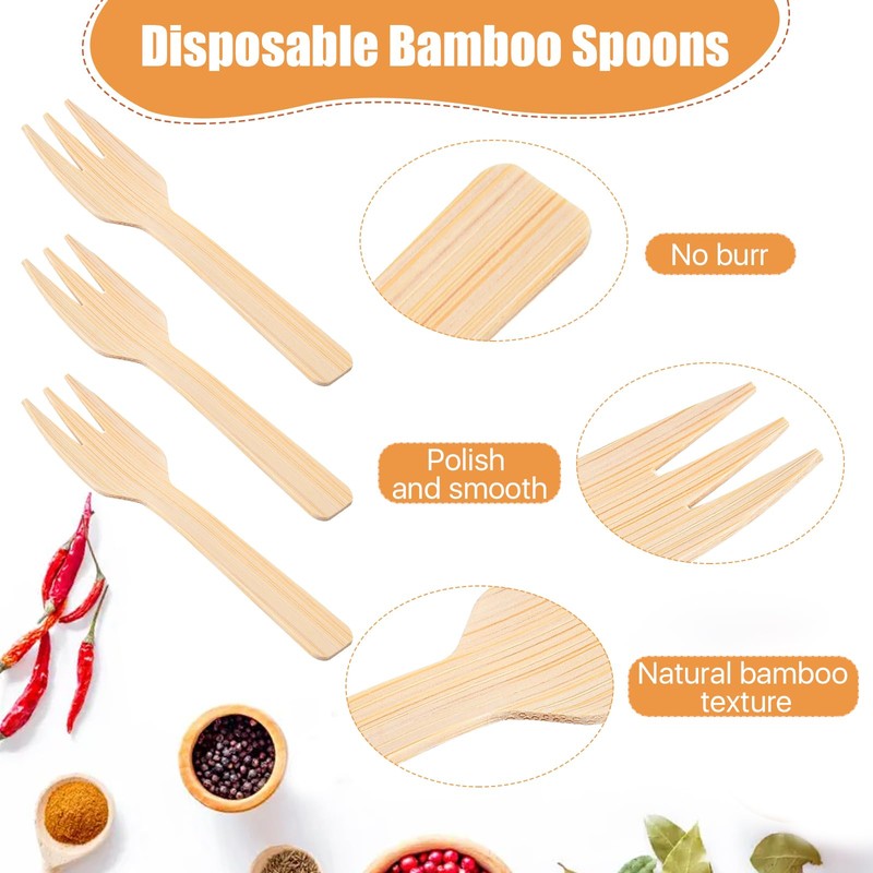Worldity 200 Pcs 3.5” Small Bamboo Forks, Mini Forks for