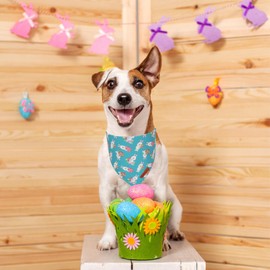 ADOGGYGO Easter Dog Bandanas 2 Pack, Triangle Reversible Bunny Carrot Dog Scarf, Premium Durable Fabric, Easter Bandana for Medium Large Dogs (Large)