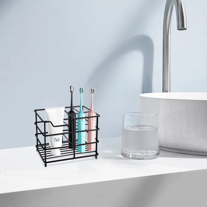 YOLCAR Toothbrush Holder for Bathrooms, 4 Slots Black Stainless Steel