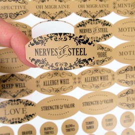 120 Apothecary Oval Poly Weatherproof Kraft Look Essential Oil Bottle Labels Plus 120 Matching Top Labels by Rivertree Life