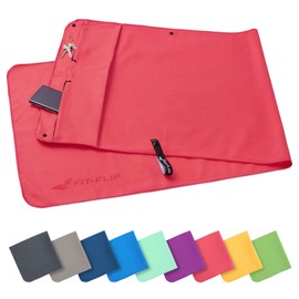 Fit-Flip Fitness Towel - with Magnet and Zip Pocket - Microfibre Gym Towel for Sports and Fitness - Compact and Quick Drying - Sports Towel Gym - Coral - 130 x 48 cm