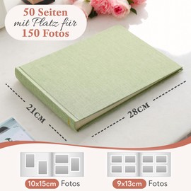 Zeitloos Photo Album for Gluing - Space for 150 Photos - Real Linen - Photo Book 21 x 28 cm in Green - 50 White Pages - Photo Albums are the Perfect Gift