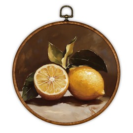 iEFEY Vintage Lemon Framed Canvas Wall Art Decor, Summer, Summer Lemon Kitchen Decor, Rustic Friuts Lemons Hanging Canvas Prints Decorations for Bathroom Bedroom Dining Room 10"x10" 175