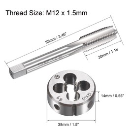 sourcing map M12 x 1.5mm Metric Tap and Die Set, Machine Thread Screw Tap with Round Threading Die, Tap & Die Kit for Nut Screw Bolt Thread Repair