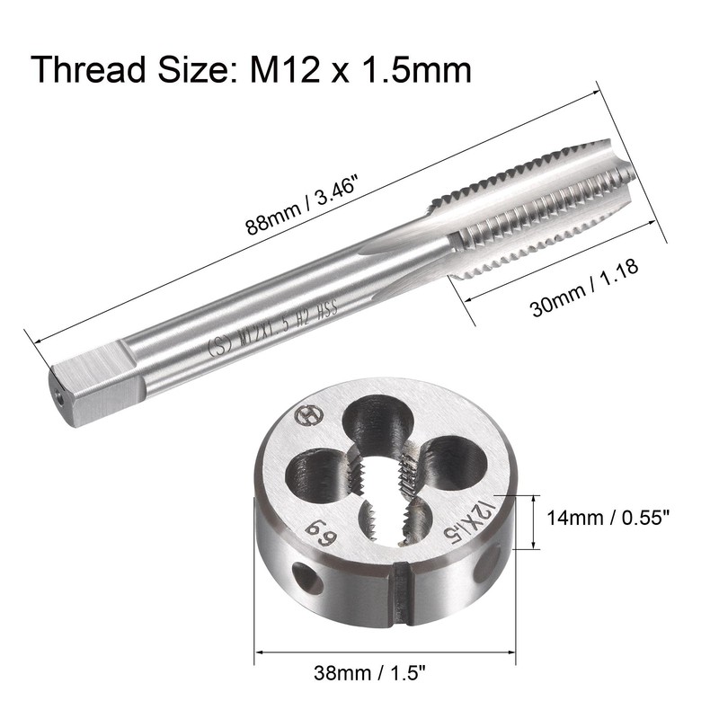 sourcing map M12 x 1.5mm Metric Tap and Die Set,