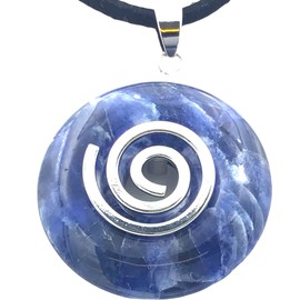 Steinfixx® - Premium Sodalite Donut Optional Necklace with Silver or Gold Pendant and 80 cm Leather Cord Healing Stone Gemstone Chakra Stone, Crystal Gemstone Crystal gemstone Sodalite, Sodalite