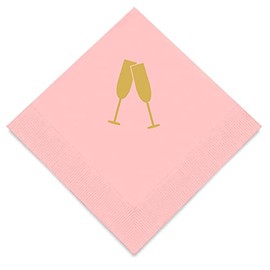 Weddingstar 3-Ply Gold Foil Cocktail Napkins Classic Pink - Champagne Flutes