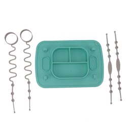 Silicone Suction Placemat with 4 Toy Tethers Dishwasher Safe Divided Plate for Babies Toddlers Kids Cyan