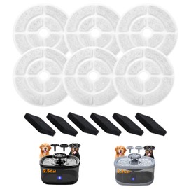 6 Pack Dog Water Filter Replacement for 2.5Gal/9.5L Dog Water Fountain,18CM Larger More Activated Carbon Cat Water Fountain Filter,Pet Fountain Filter Replacement