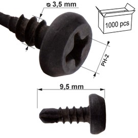 Drilling Screws Metal-Metal KSTEX 3.5 x 9.5 Black Wkret-met Profile Connection Screws Drill Bit (3.5 x 9.5 mm Pack of 1000 KSTEX-39095B)
