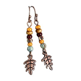 Festive Fall Copper Leaf Earrings Beads Autumn Jewelry Earrings for Women #3298FE3592