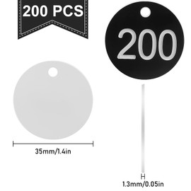 1-200 Engraved Number Plates, Pack of 200 Numbered Tags, Plastic Number Plates, Key Chains, Beehive Labels, ID Tags with Hole without Key Rings (Black)
