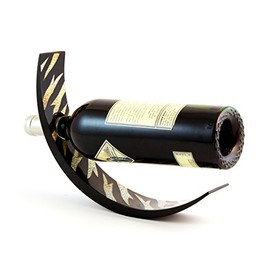 ARC Lacquer Wood Wine Bottle Holder - Balances Wine in The Air, Eggshell Tiger Pattern