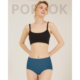 POPKOK Womens Underwear Cotton Briefs High Waisted Postpartum Plus Size Panties 4 Pack(4X-Large, Dark Blue/Fiery Orange/Dark Green/Lemon Yellow)